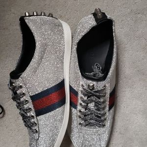 gucci men's bambi web metallic sneakers